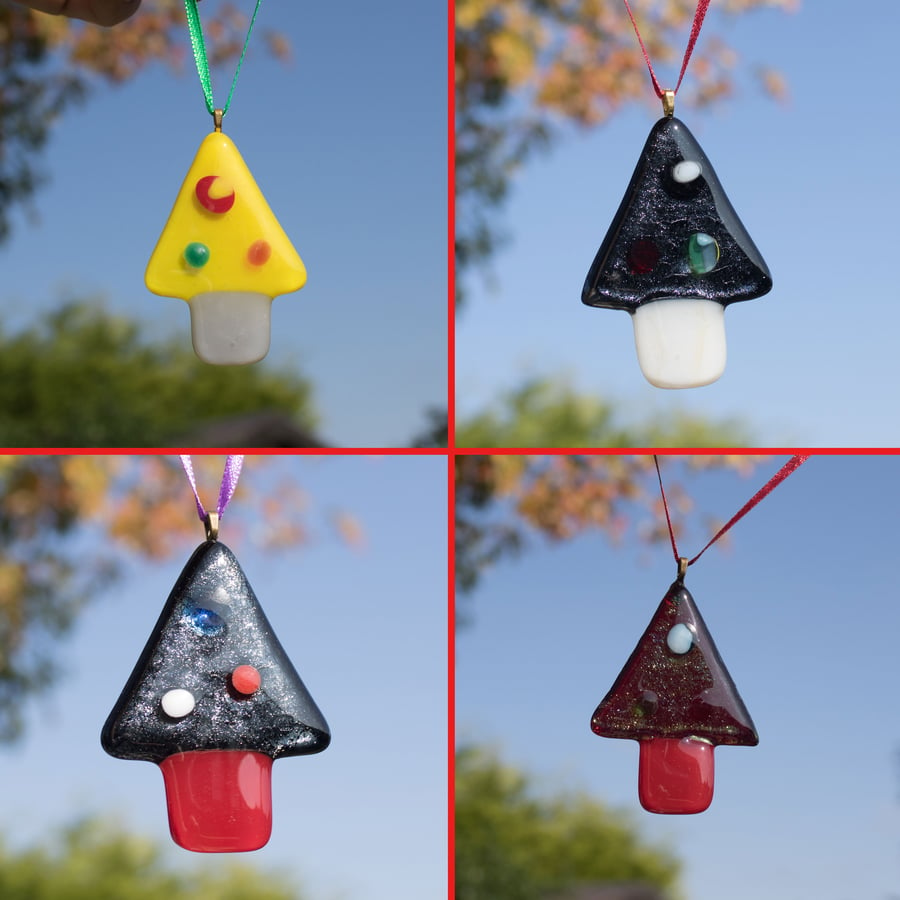 A Pair of Fused Glass Christmas Tree Decorations