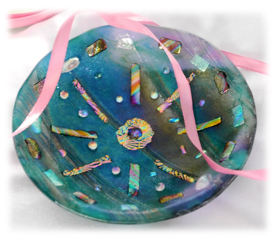 Fused Glass Bowl Round 13cm Teal Dichroic