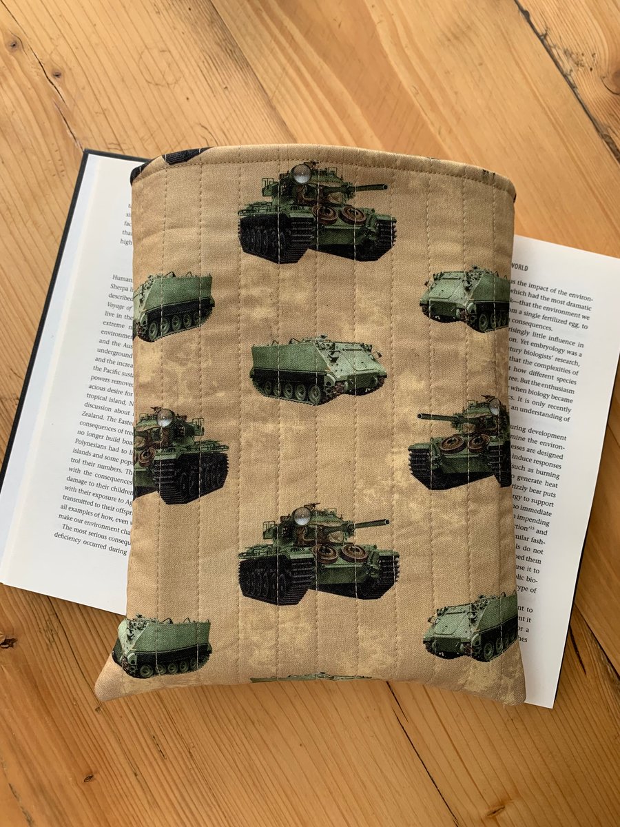 Army Tanks Print Quilted Fabric Book Sleeve - Hardback Size