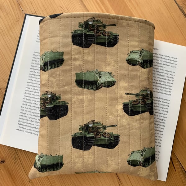 Army Tanks Print Quilted Fabric Book Sleeve - Hardback Size