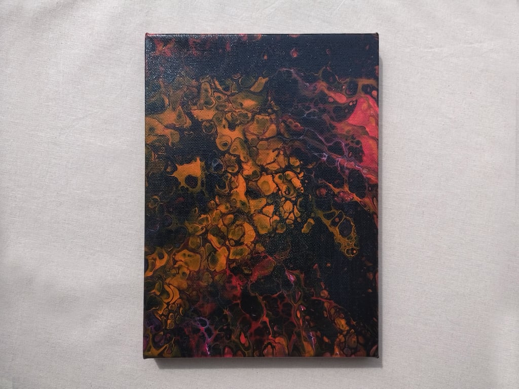 Acrylic Pour Art Canvas, Wall Art - Red,Orange & Black Colour Scheme