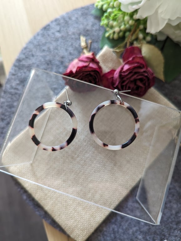 Tortoise Shell Hoops on Ball Stud Earrings 