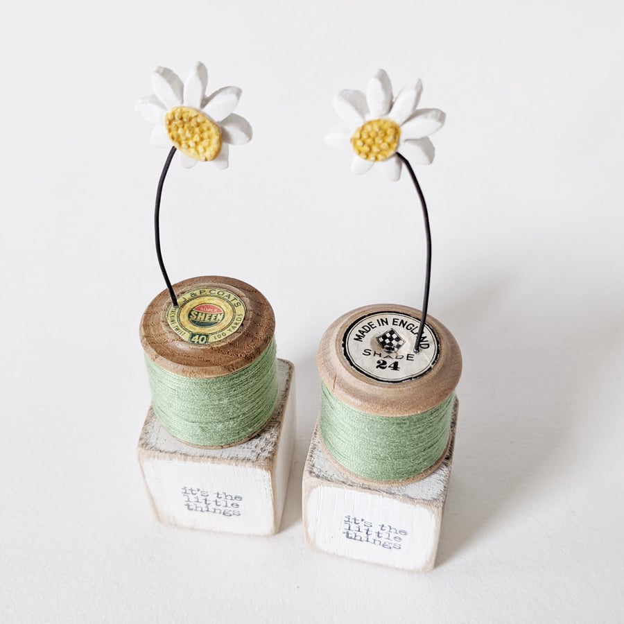 Clay Daisy on a Teeny Vintage Bobbin 'it's the little things'