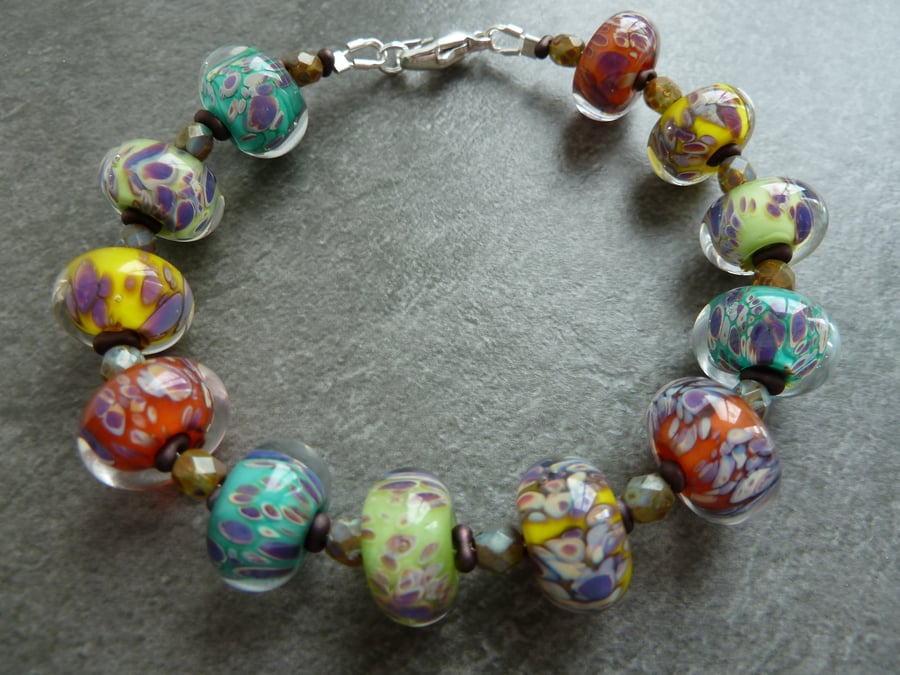 lampwork glass bracelet, sterling silver