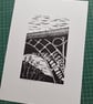 'Through the Arch'. An original handprinted linoprint of Ironbridge, Shropshire. - Image 2