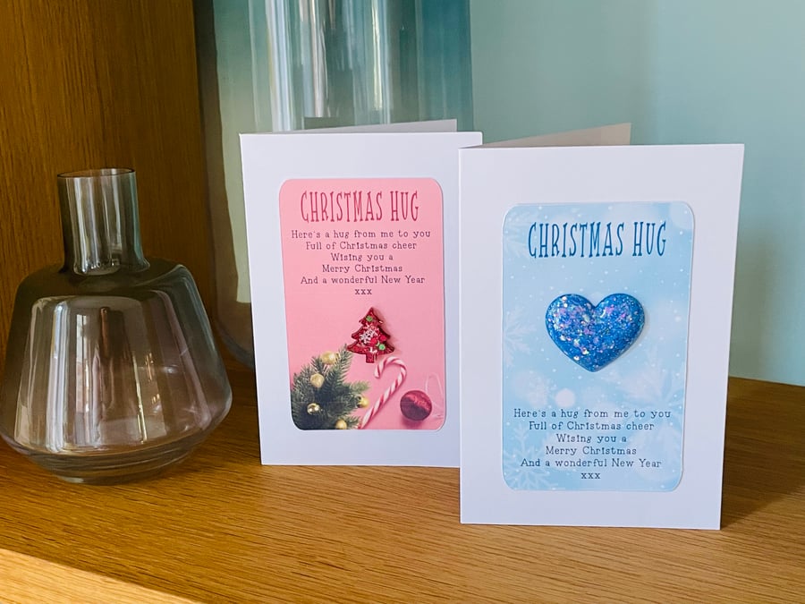 Christmas pocket hug cards, resin keepsake card, handmade Christmas cards