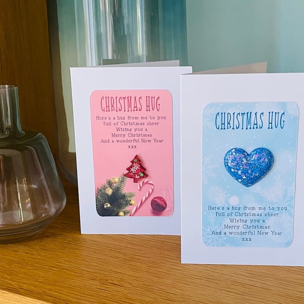 Christmas pocket hug cards, resin keepsake card, handmade Christmas cards