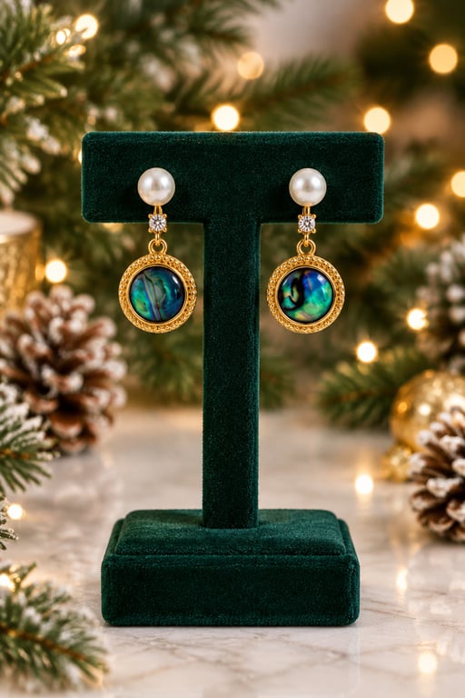 Pearl and Abalone Shell Drop Earrings, Gold Plated