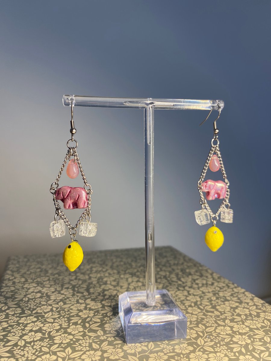 Dear Jessie - Pink Elephants & Lemonade Earrings 