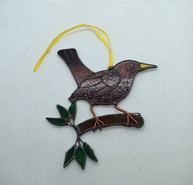 ' Mr Blackbird' stained glass sun catcher hanging decoration