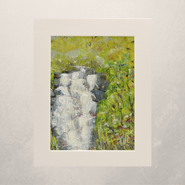 A Modern Acrylic Painting of a Scottish Waterfall, Aberfeldy. 10 x 8 inches.