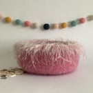 FELTED 'FUSSPOT'  BOWL , tray , desk tidy . Pink (with fringe).
