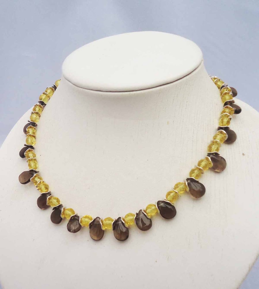Smoky Quartz Necklace, Quartz Necklace, Brown and Yellow Necklace, Gemstone 