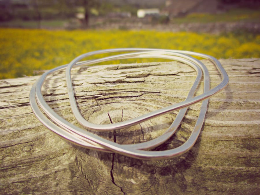 STEPPING STONES 3 BANGLE STACK - wonderfully wonky, Sterling Silver stack