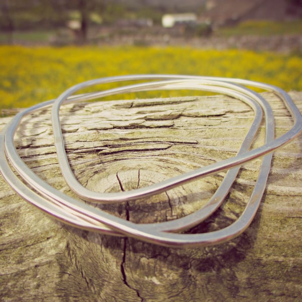 STEPPING STONES 3 BANGLE STACK - wonderfully wonky, Sterling Silver stack