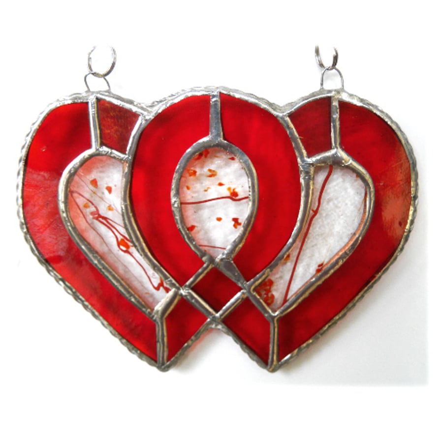Entwined Heart Suncatcher Stained Glass Ruby 40th Wedding 038
