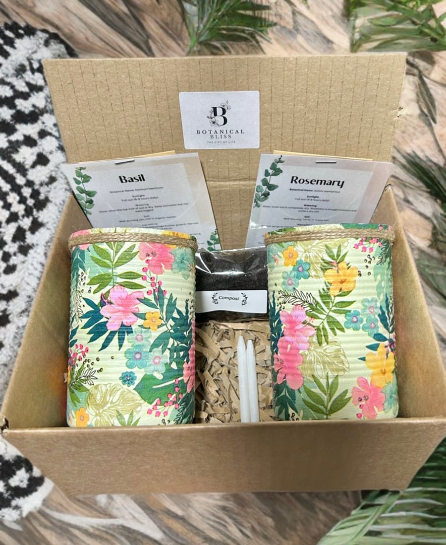 Sage green tropical floral herb garden gift set 