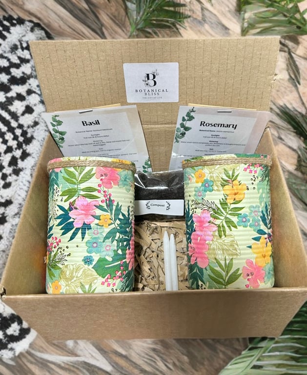 Sage green tropical floral herb garden gift set 