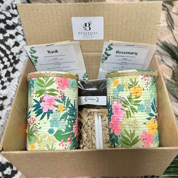 Sage green tropical floral herb garden gift set 