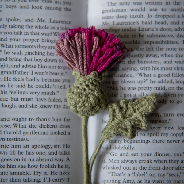Thistle Flower Crochet Bookmark(plum colour palette)