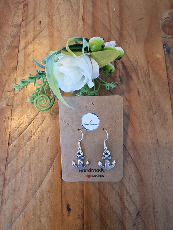Antique Silver Toned Anchor Drop Earrings