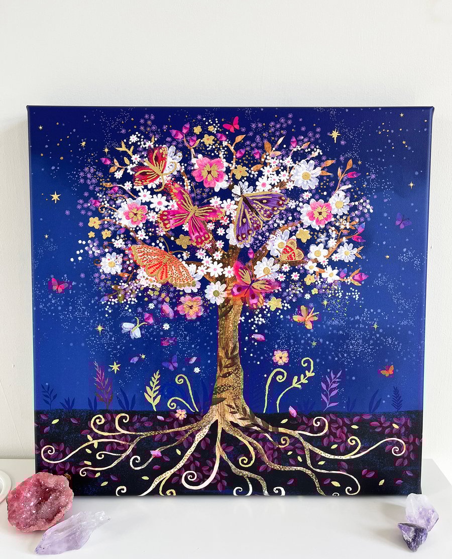 Magical Moth Tree-Printed Canvas-hand finished with gold leaf