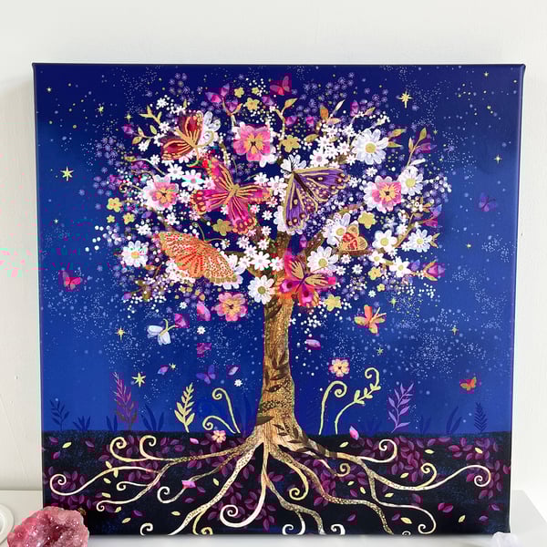 Magical Moth Tree-Printed Canvas-hand finished with gold leaf