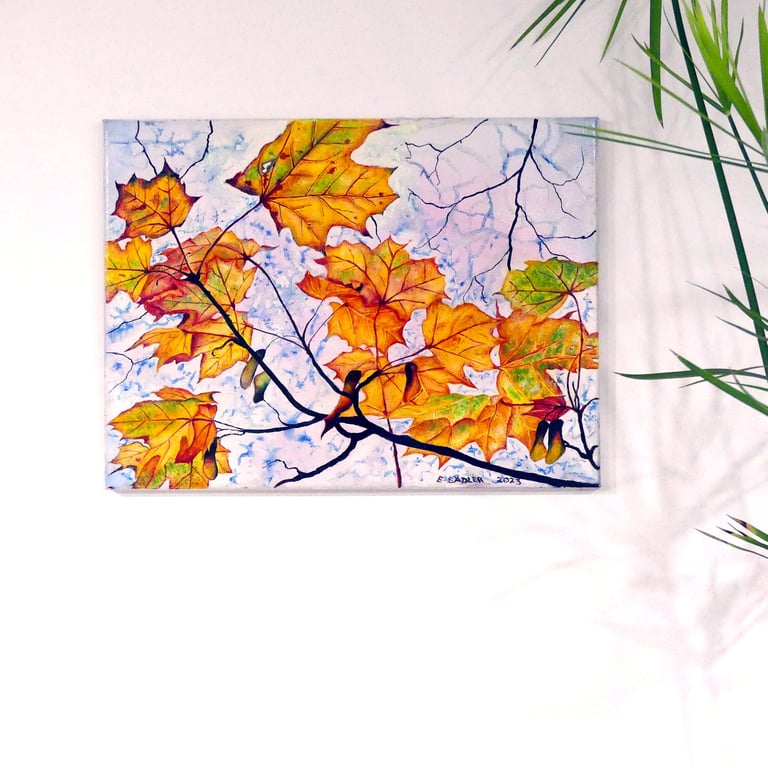 Autumn Leaves Modern Botanical Oil Painting  Autumn Colours  Canvas Artwork
