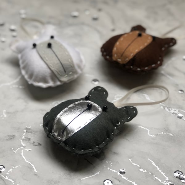 Set of 3 Felt Bears - Christmas 