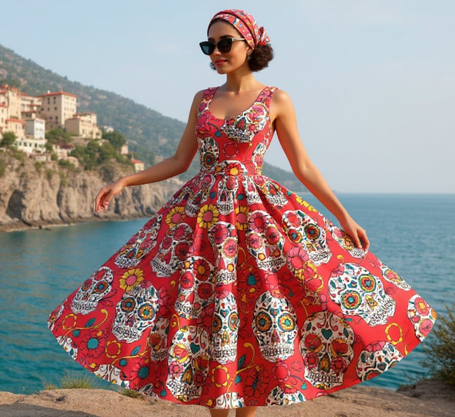 1950s Vintage Retro Rockabilly Sugar Skulls Red dress sizes 14-26 