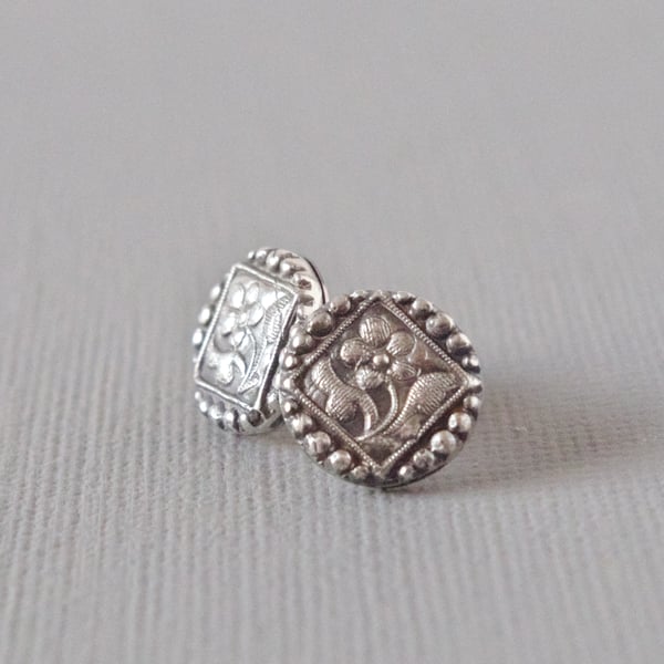 Sterling Silver Stud Flower Earrings Cast From Victorian Glass Button