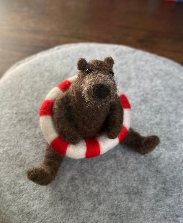 Needle felted bear with rubber ring
