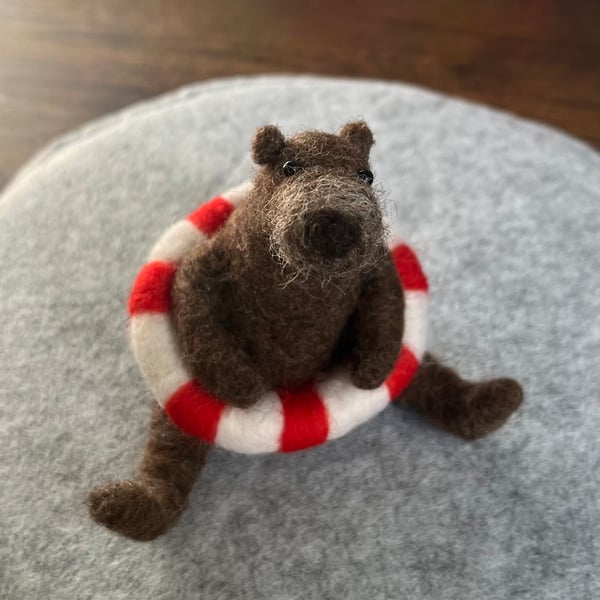 Needle felted bear with rubber ring