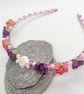 Beaded Head Band with Pink and Purple Pearls & Pink Purple and White Roses - Image 4