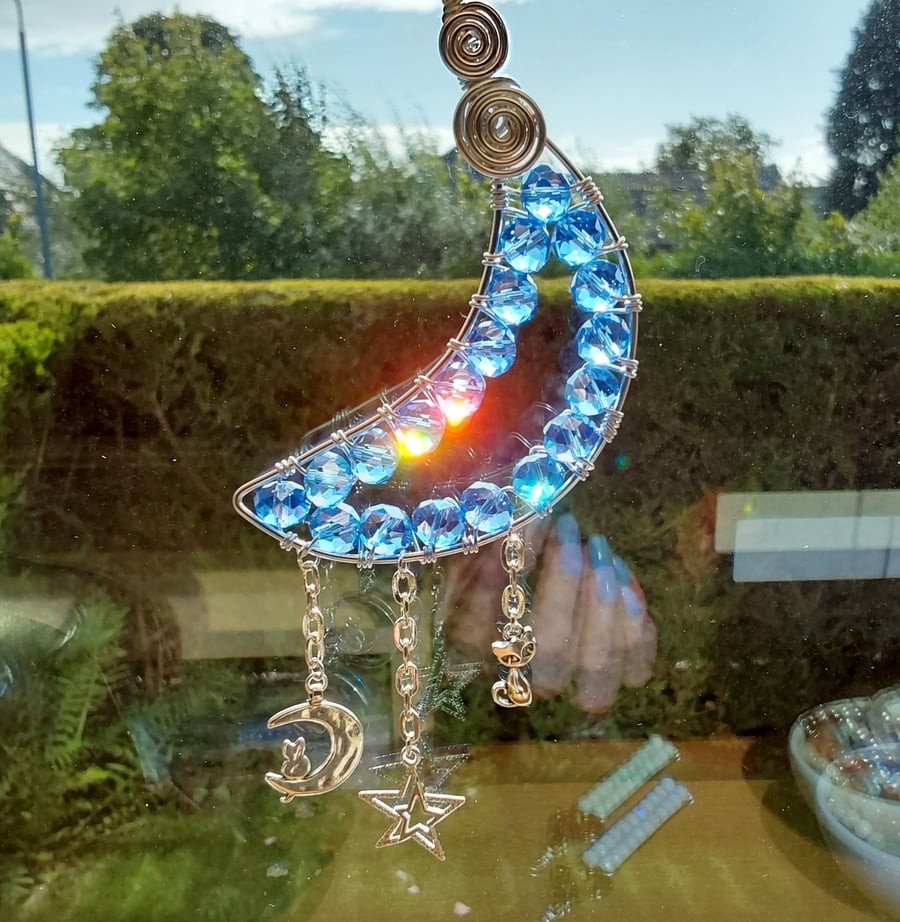 Blue Moon Sun Catcher Hanging Decoration Celestial Gift For Her FREE P&P