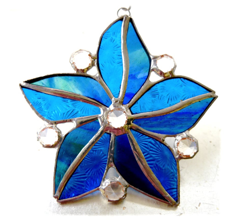 SOLD Crystal Star Flower Suncatcher Stained Glass 007 Greenblue