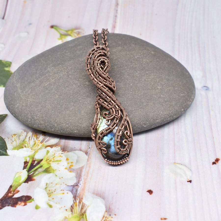 Labradorite and Copper Wire Woven One of a Kind Pendant