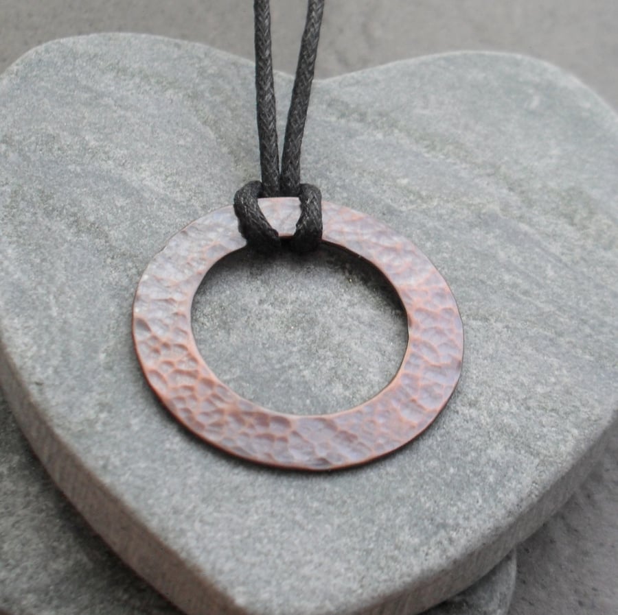 Oxidised Copper pendant With Black Waxed Cord Vintage 
