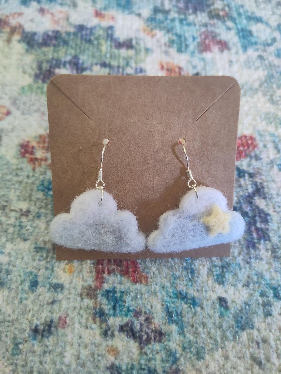 Needle-felted cloud earrings