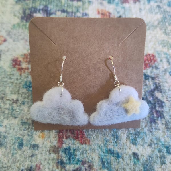 Needle-felted cloud earrings