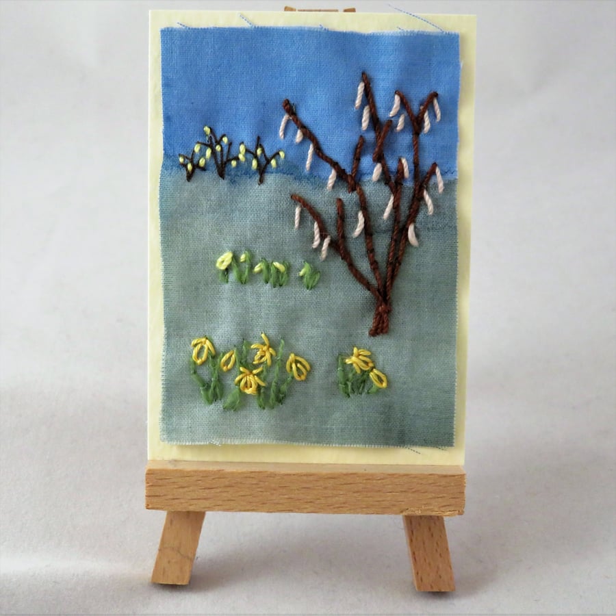 ACEO Spring Catkins and Daffodils