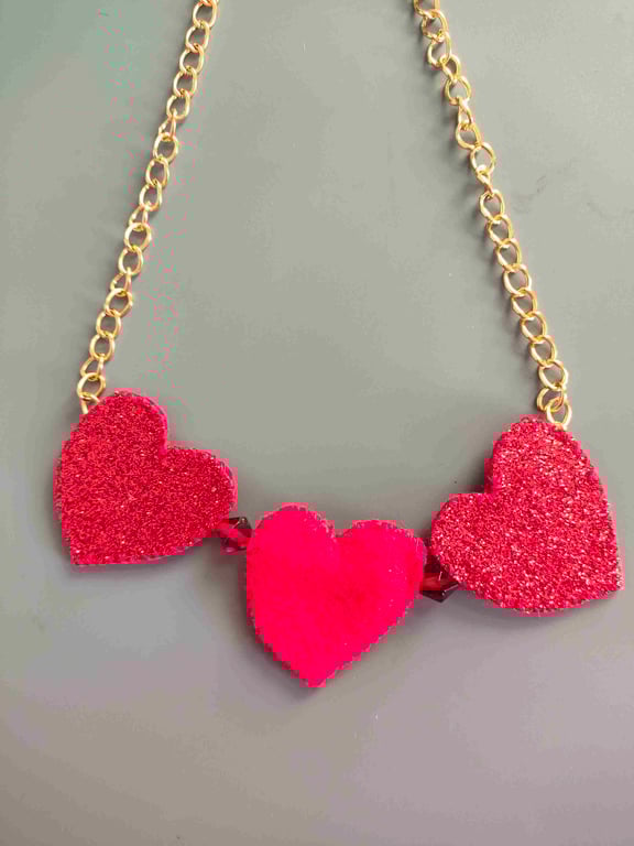 Handmade felt red heart necklace 