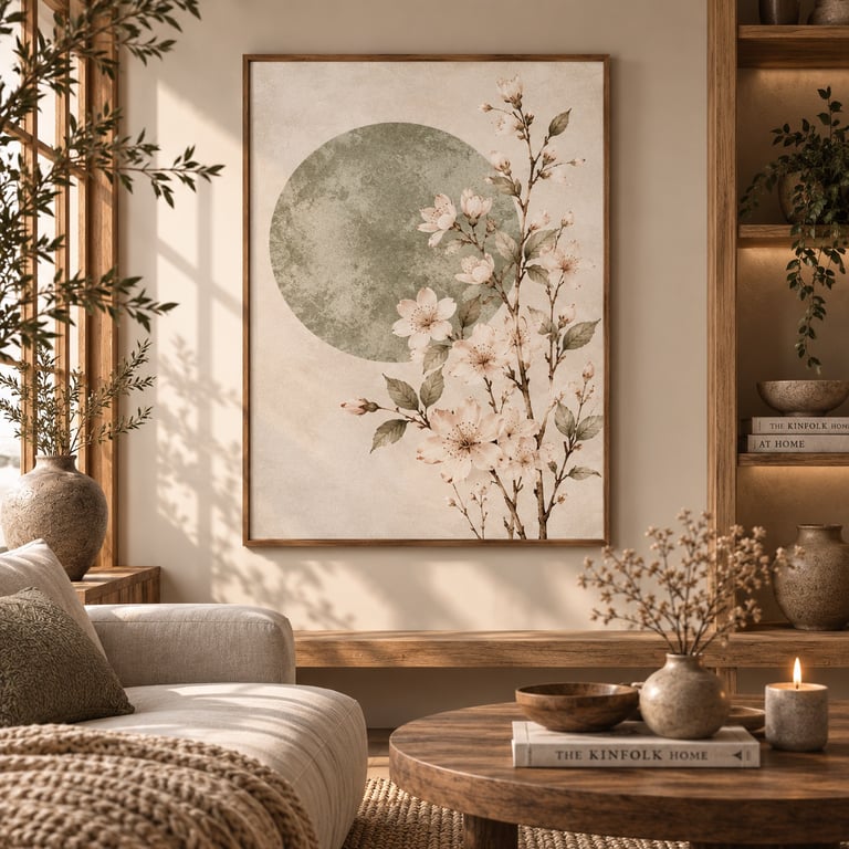 Cherry Blossom Wall Art - Minimalist Japandi Spring Print (Physical Print)