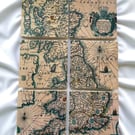 Set of 6 Rustic Historic Antique UK Map Tumbled Marble Stone Drink Coasters