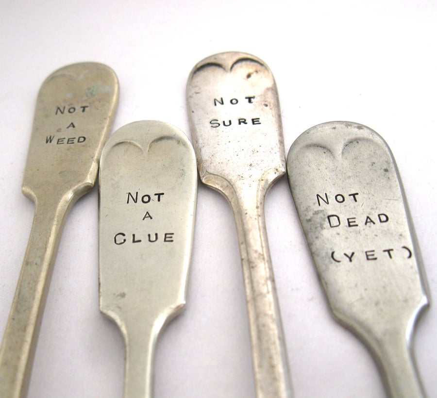 Four Fork Plant Labels, Upcycled Vintage Cutlery, Beautiful Bundle