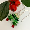 Christmas Tree Earrings - silver, green red drop earrings metalsmith. B
