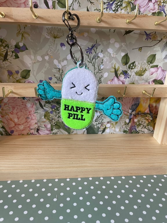 Pocket Hugs – Emotional Support,Gift, keyring, bag tag. Happy  Pill. 