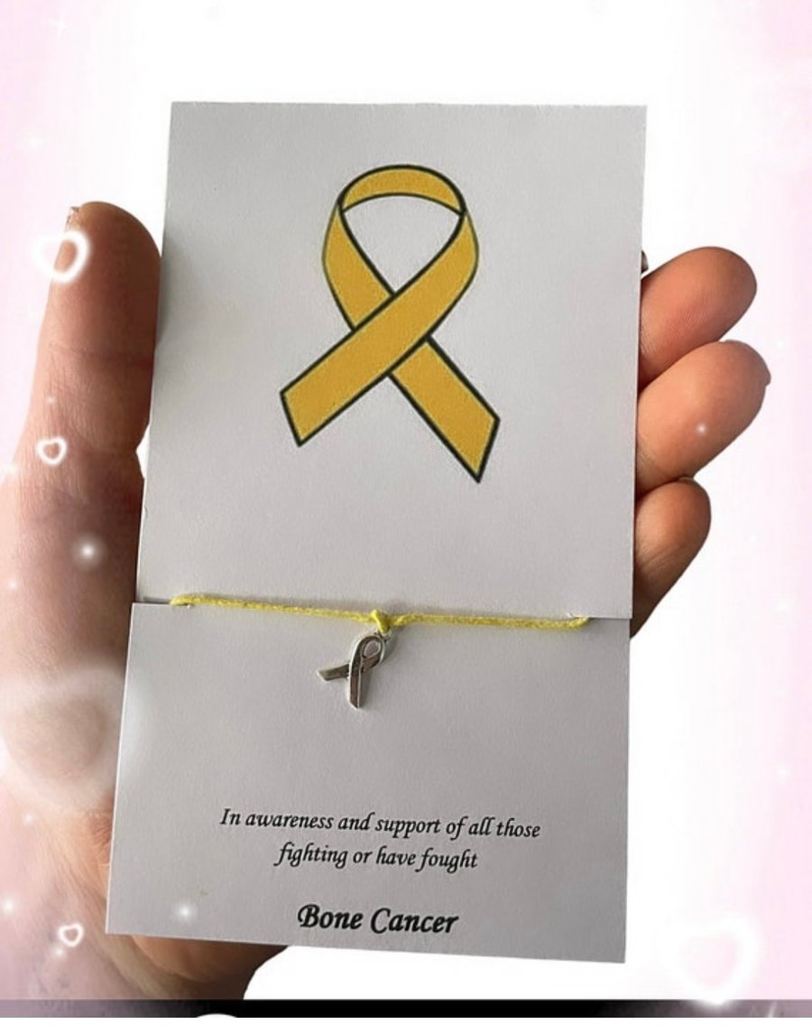 Bone cancer awareness wish bracelet yellow ribbon charm corded wish bracelet 