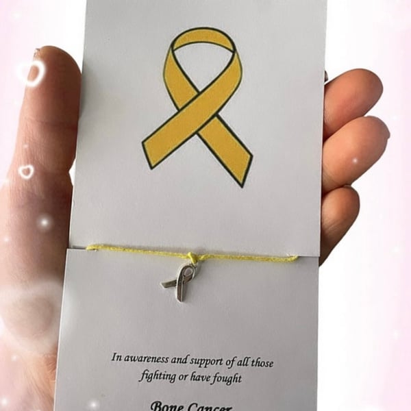 Bone cancer awareness wish bracelet yellow ribbon charm corded wish bracelet 
