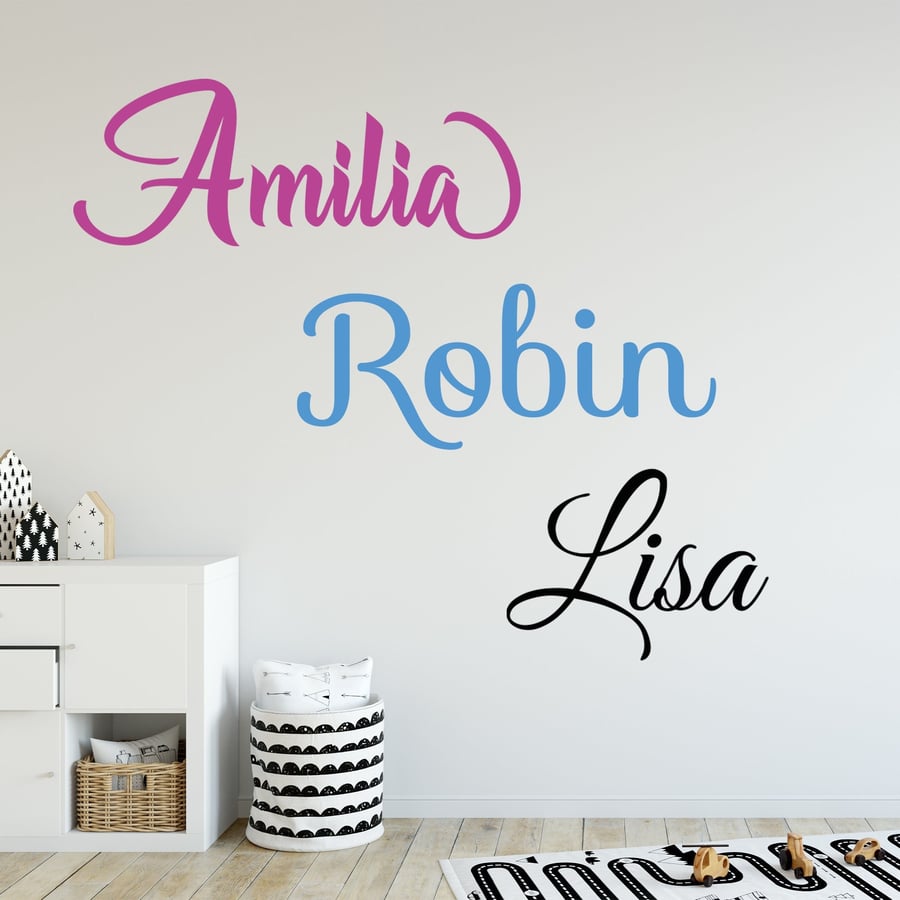 Large Bedroom Wall Personalised Name Sticker Three Font Choice Vinyl Decal Label